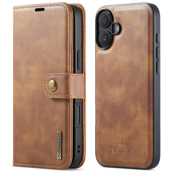 DG.MING - DG.MING iPhone 16 Plus Plånboksfodral Äkta Läder Avtagbart - Brun