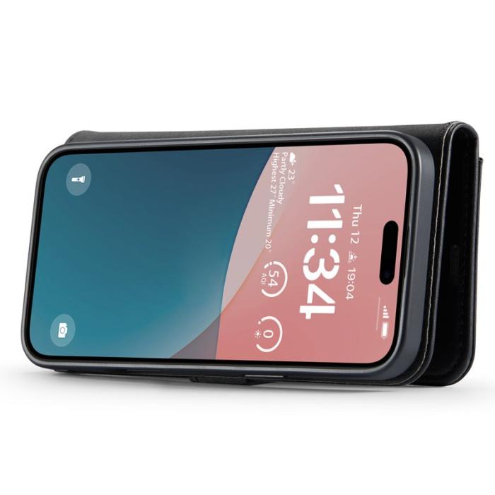 DG.MING - DG.MING iPhone 16 Plus Plånboksfodral Äkta Läder Avtagbart - Svart