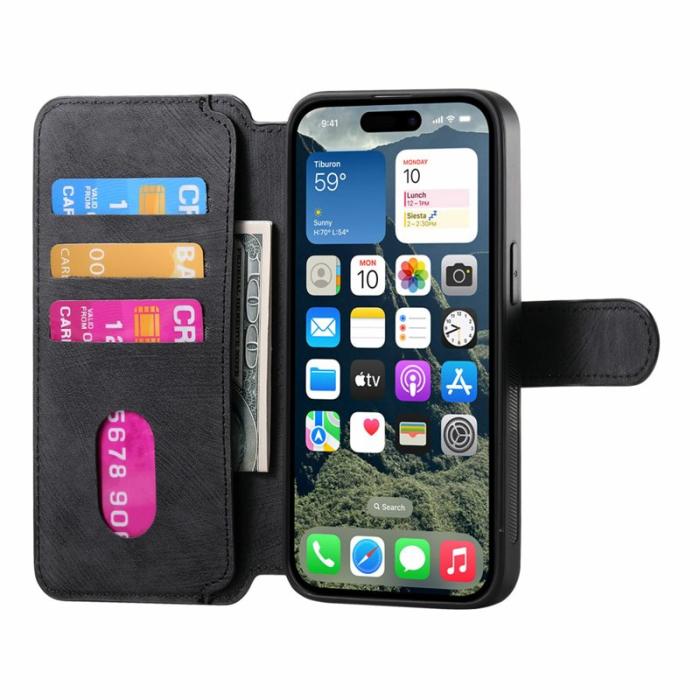 CASENEO - CASENEO MW-03 iPhone 17 Plånboksfodral med Avtagbart Konstläder - Svart