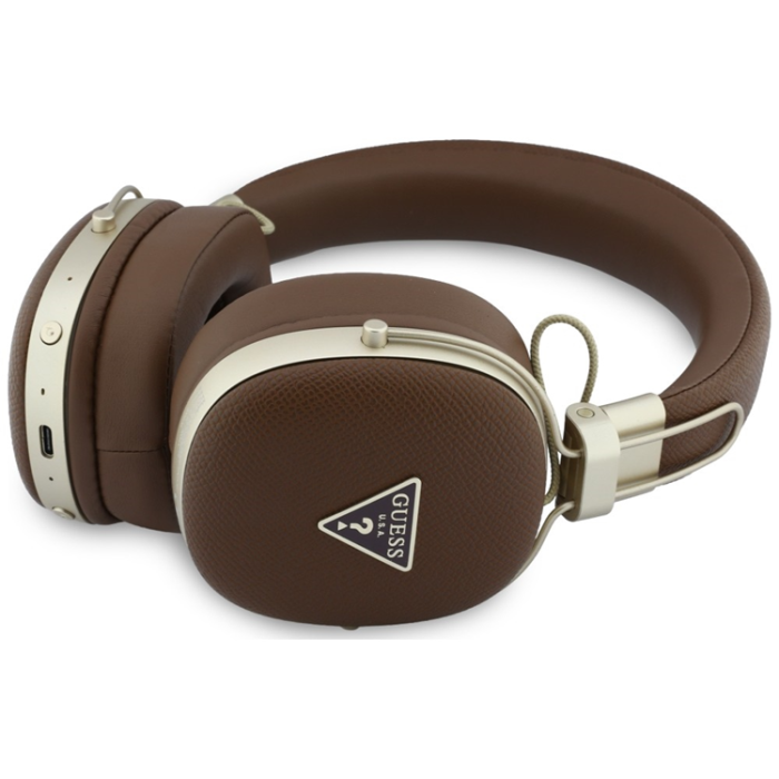 Guess - Guess On-Ear Hörlurar Bluetooth ENC Metal Grained Triangle Logo - Brun
