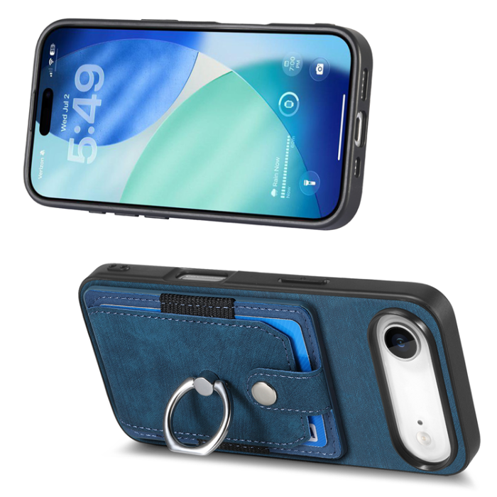 A-One Brand - iPhone Air Mobilskal med Korthållare Läder Kickstand - Blå