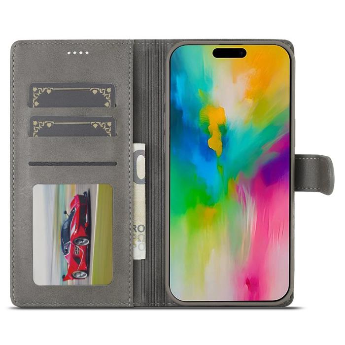 LC.imeeke - LC.IMEEKE iPhone 16 Plus Plånboksfodral Konstläder - Grå