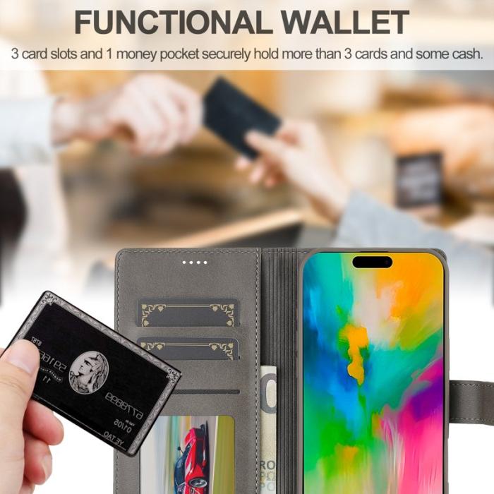 LC.imeeke - LC.IMEEKE iPhone 16 Plus Plånboksfodral Konstläder - Grå
