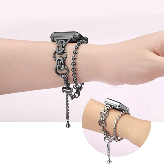OEM - Apple Watch 2/3/4/5/6/7/SE (42/44/45mm) Armband Metal Pearls - Svart