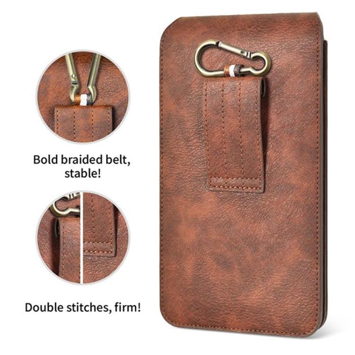 UTGATT1 - PULOKA Bältesväskor Vertical PU Läder Dual Layer - Brun