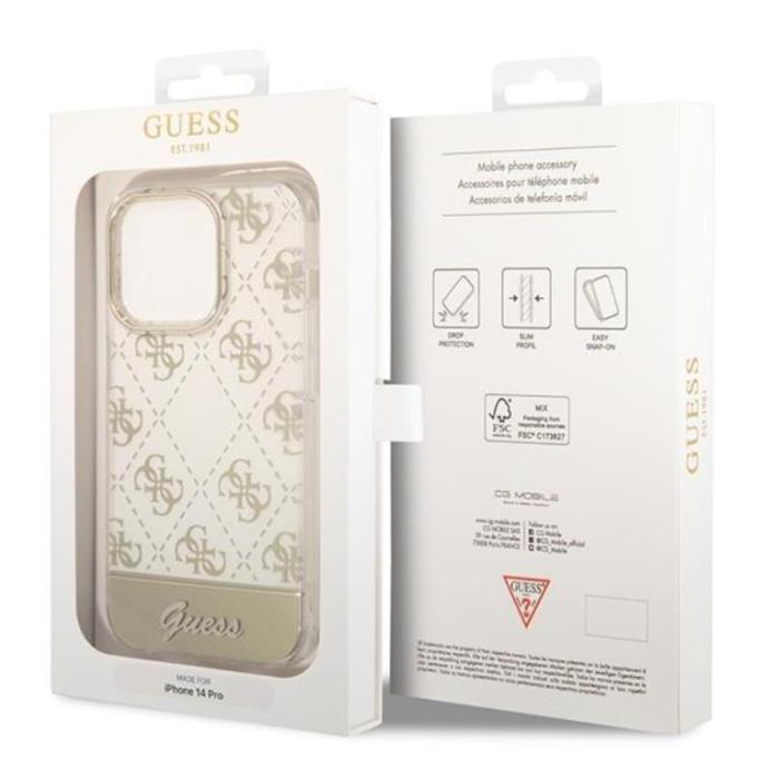 UTGATT1 - GUESS iPhone 14 Pro Skal 4G Pattern Script - Guld