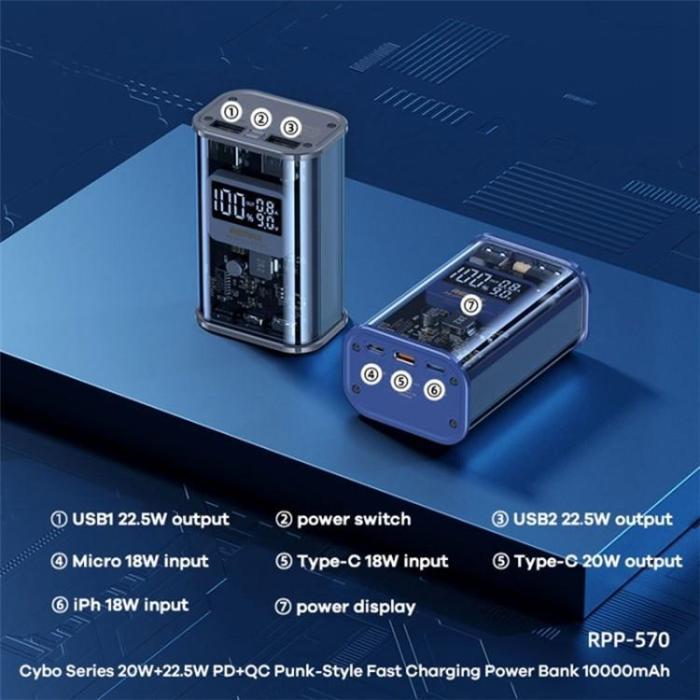 Remax - REMAX RPP-570 10000mAh Power Bank PD 20W Snabbladdning - Grå