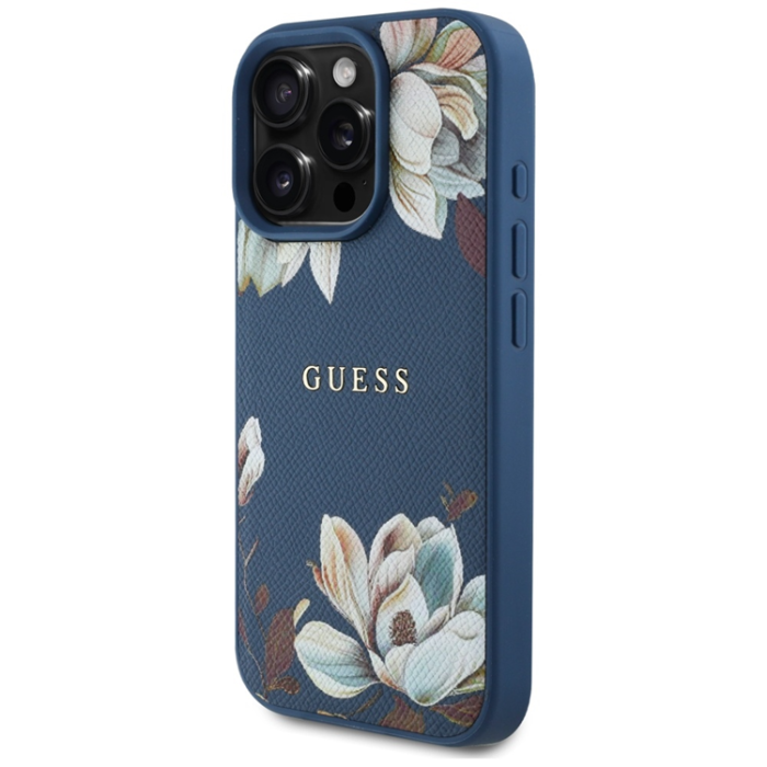 Guess - Guess iPhone 16 Pro Mobilskal Magsafe Flower Pattern - Blå