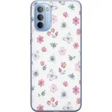 Gustaf - Mobilskal till Motorola Moto G31 med Blommor och fj&auml;rillar