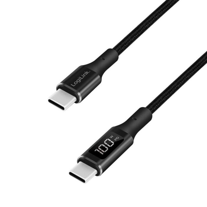 LogiLink - LOGILINK USB-C till USB-C kabel med display 100W 1m - Svart