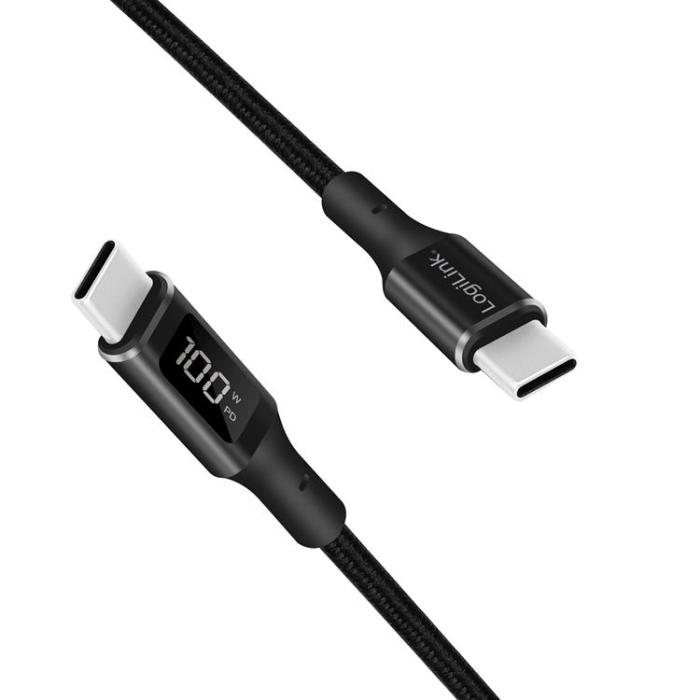 LogiLink - LOGILINK USB-C till USB-C kabel med display 100W 1m - Svart