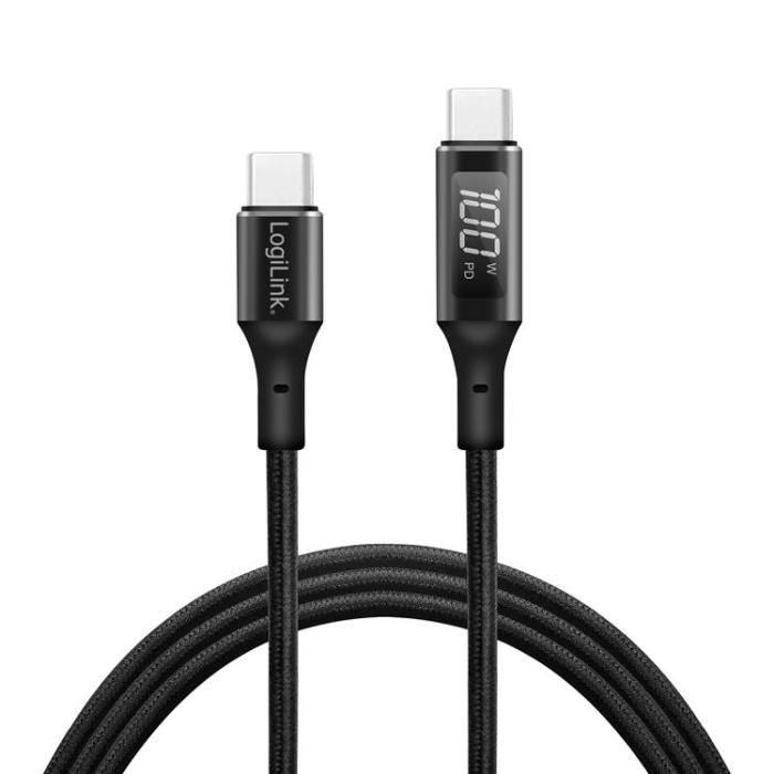 LogiLink - LOGILINK USB-C till USB-C kabel med display 100W 1m - Svart