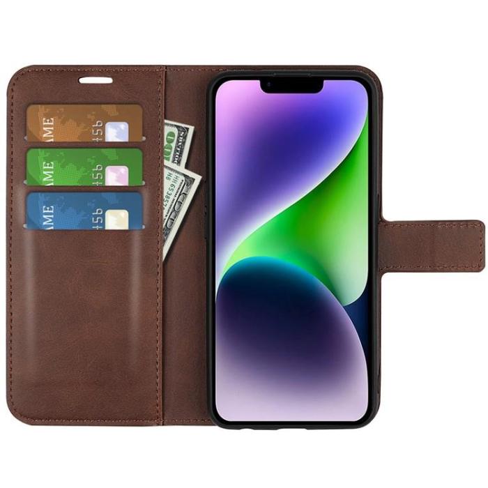 A-One Brand - iPhone 15 Plus Plånboksfodral Calf Flip Folio - Brun