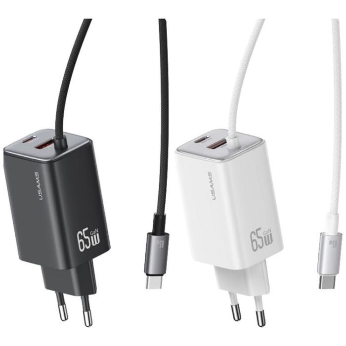 USAMS - USAMS Snabbladdare 65W 2xUSB-C 1xUSB-A GaN JC - Vit