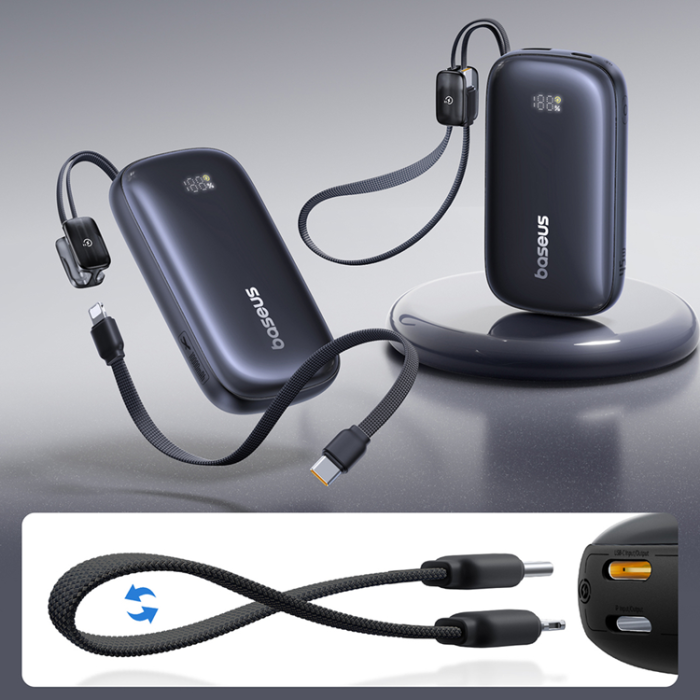 BASEUS - Baseus Powerbank 10000mAh 45W med USB-C till Lightning Kabel - Svart
