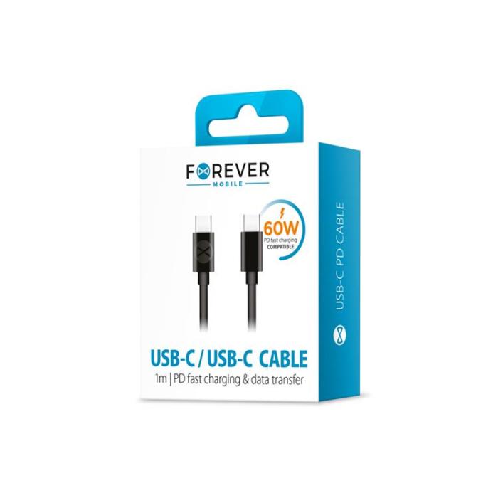 Forever - Forever USB-C till USB-C kabel 1m 60W - Svart