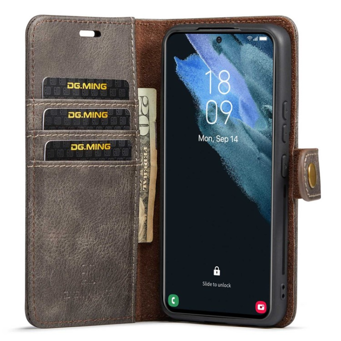 DG.MING - DG.MING Galaxy S23 Plånboksfodral 2in1 Äkta Läder - Grå