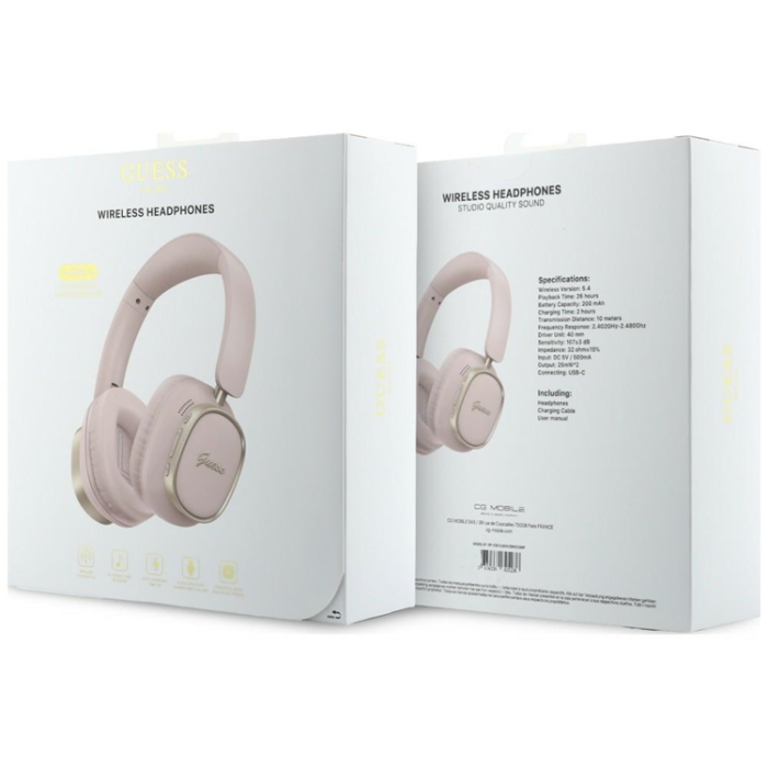 Guess - Guess On-Ear Hörlurar Bluetooth ENC Rectangle Metal Script - Rosa