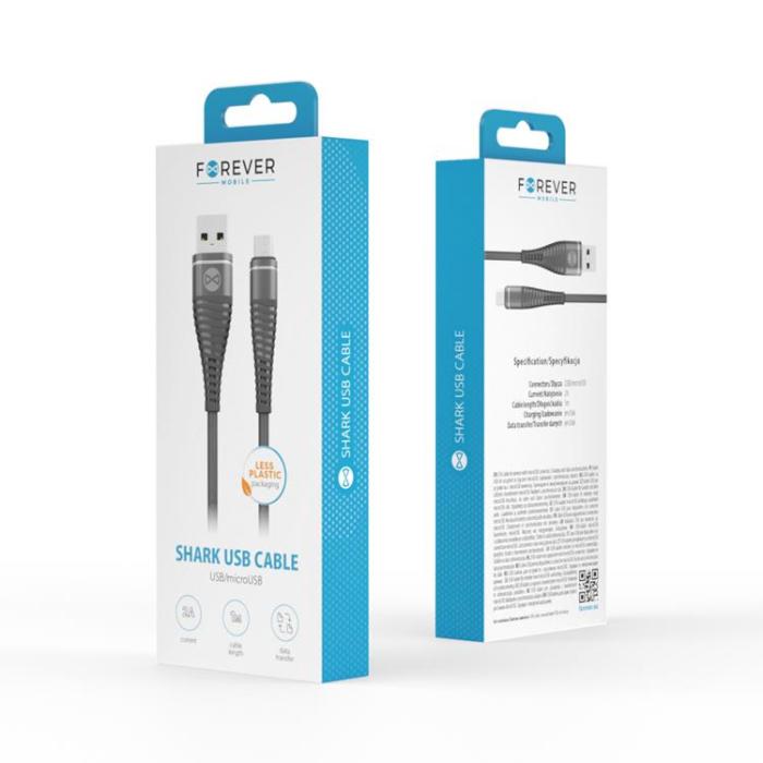 Forever - Forever Shark Kabel USB till Micro-USB 1m 2A - Svart