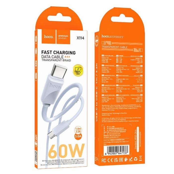 Hoco - Hoco USB-C - USB-C 60W 3A Kabel 1m X114 - Blå