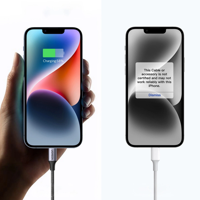 Ugreen - Ugreen Lightning Till USB-C 2.0 1m MFi Kabel - Grå
