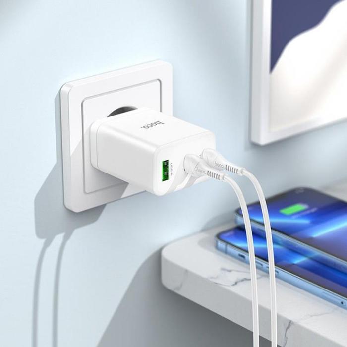 Hoco - Hoco Väggladdare 35W 2xType C - USB A med Typ-C to Lightning Kabel 1m
