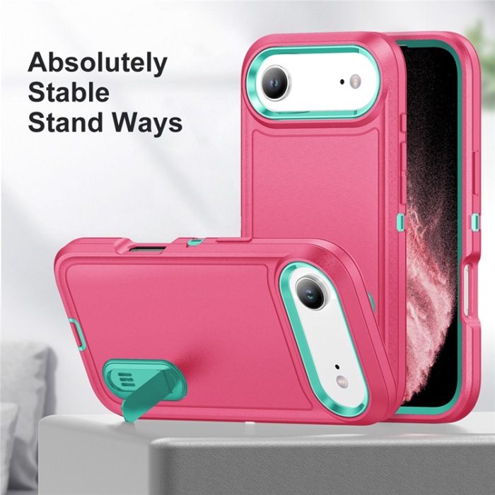 A-One Brand - iPhone 17 Air Mobilskal Kickstand Silikon - Rosa/Ljusgrön