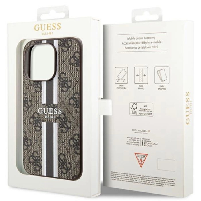 Guess - Guess iPhone 15 Pro Mobilskal Magsafe Printed Stripes - Brun