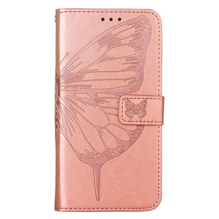 OEM - iPhone 14 Pro Max Plånboksfodral Butterfly Flower Imprinted - Rosa Guld