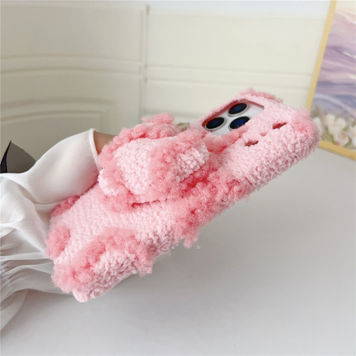 A-One Brand - iPhone 17 Pro Max Mobilskal 3D Heart Plush TPU Winter Warm - Lila