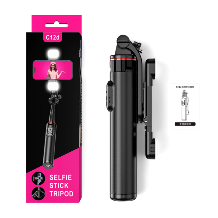 OEM - Selfiestick Teleskopstativ 1.3m Auminiumlegering Med Dubbel Lampa