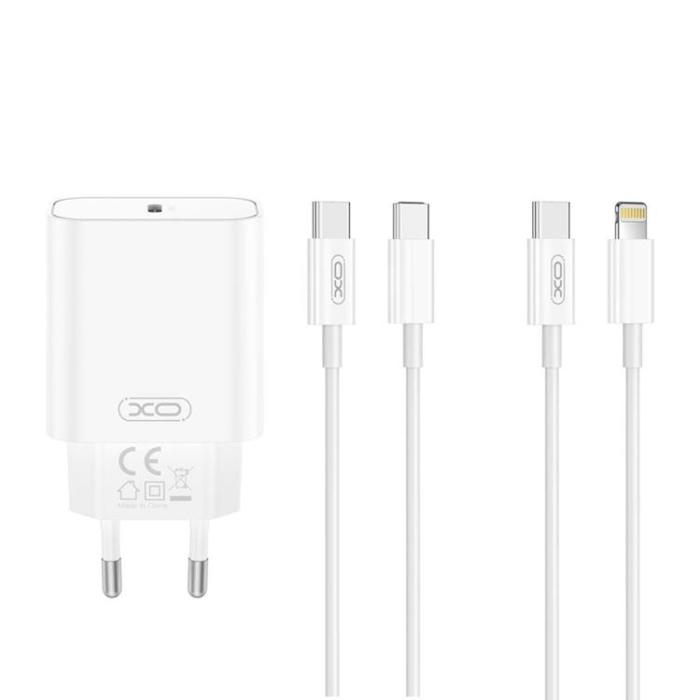 XO - XO Snabbladdare 20W USB-C Med USB-C - USB-C Kabel - Vit