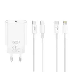 XO - XO Snabbladdare 20W USB-C Med USB-C - USB-C Kabel - Vit