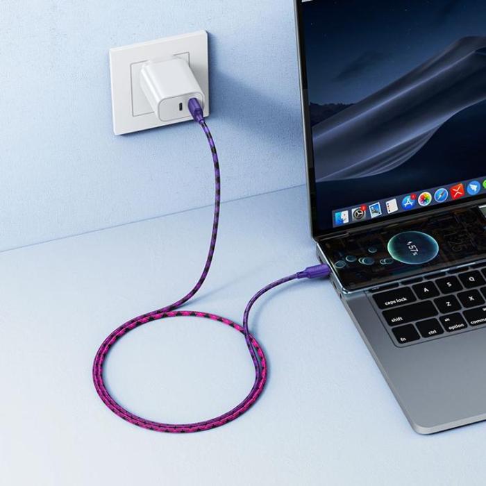 Hoco - HOCO USB-A till USB-C Kabel 3A 1m Nylon X116 - Gradient Lila