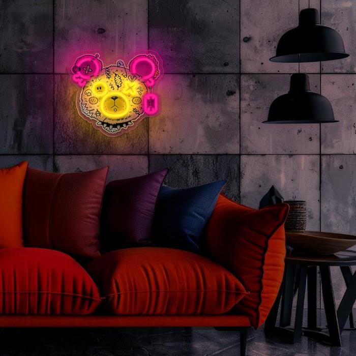 Forever Light - Forever Light Neon ART LED PUNK TEDDY BEAR FLA01 - Rosa/Gul
