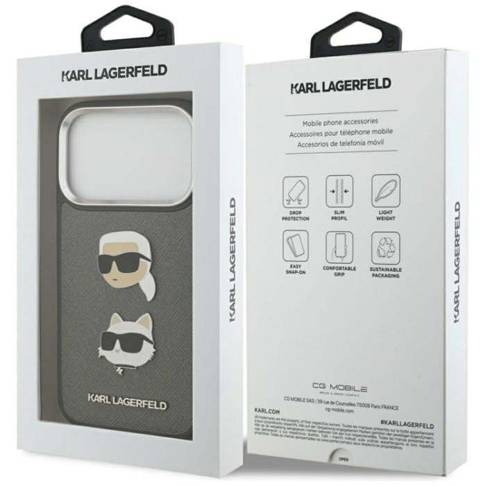 KARL LAGERFELD - Karl Lagerfeld iPhone 17 Pro Mobilskal Grained Karl & Choupette Heads