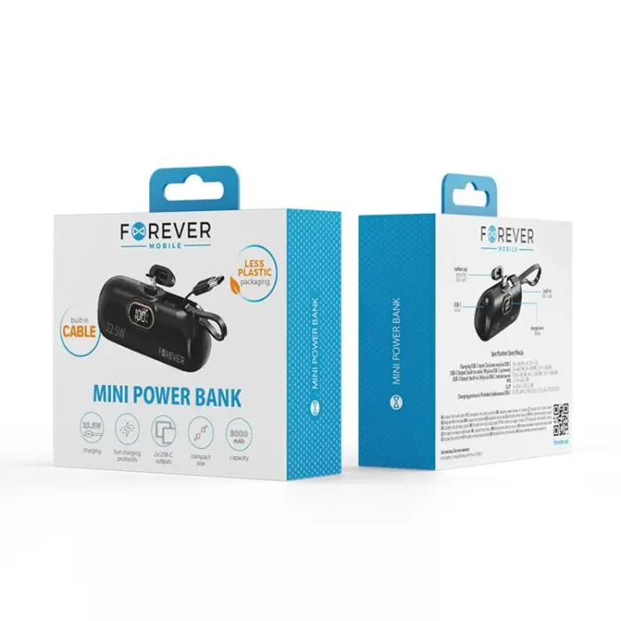 Forever - Forever Mini Powerbank 5000 mAh 22.5W USB-C - Svart