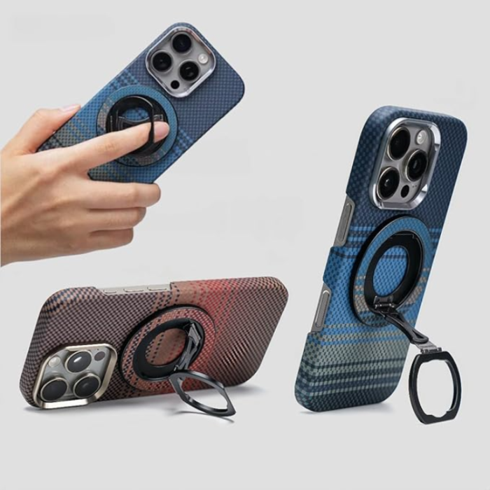 A-One Brand - iPhone 17 Pro Mobilskal MagSafe Kevlar Metal Ring - Moon Blå