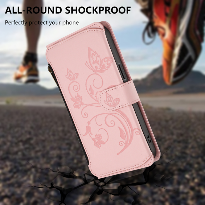 A-One Brand - iPhone 17 Plånboksfodral Butterfly Floral Imprint - Rosa
