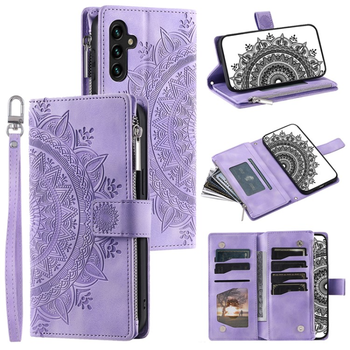 A-One Brand - Galaxy A34 5G Plånboksfodral Mandala Flower Imprinted - Lila
