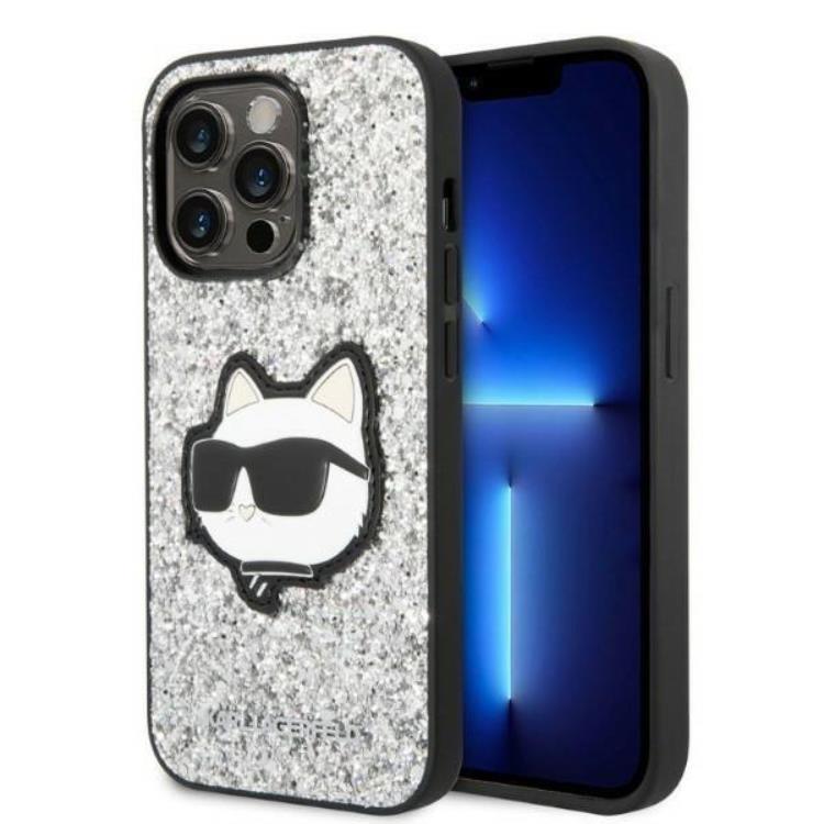 Karl Lagerfeld iPhone 14 Pro Skal Glitter Choupette Patch - Silver | 2353 | AlltMobil