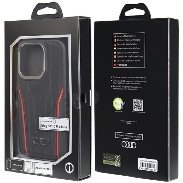 Audi - Audi iPhone 14 Pro Max Mobilskal Magsafe Genuine Läder - Svart/Röd