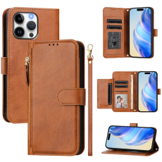 A-One Brand - iPhone 16 Pro Max Plånboksfodral Zipper Pocket Läder - Brun
