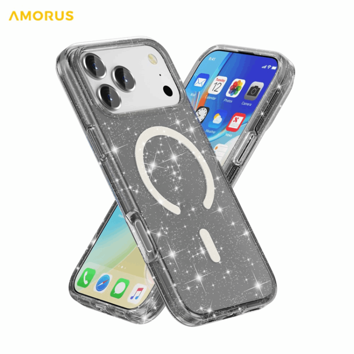 AMORUS - AMORUS iPhone 17 Pro Max Mobilskal Magsafe Glitter Powder PC + TPU