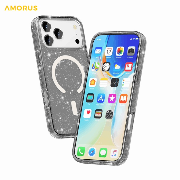 AMORUS - AMORUS iPhone 17 Pro Max Mobilskal Magsafe Glitter Powder PC + TPU