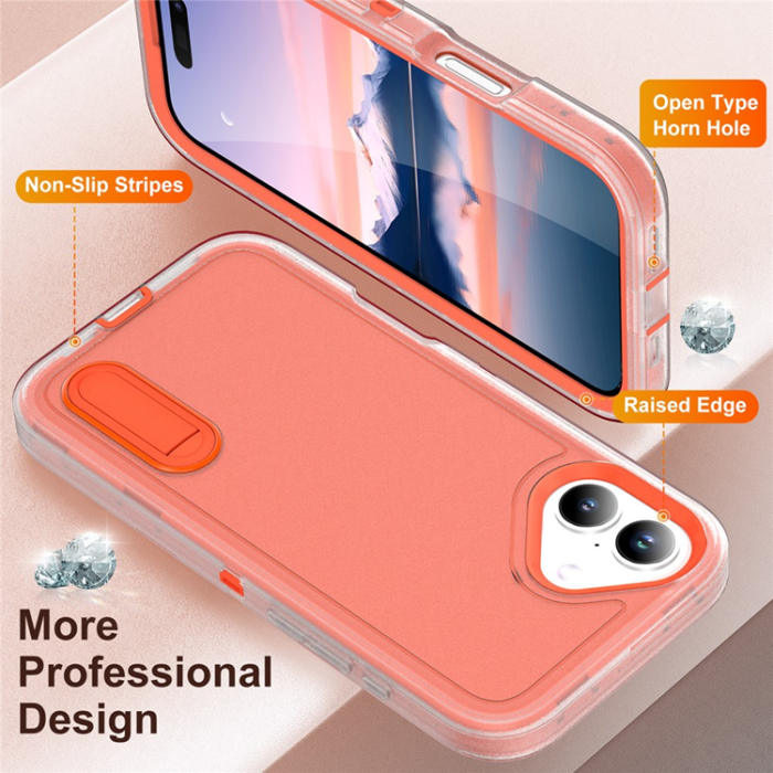 A-One Brand - iPhone 17 Mobilskal Kickstand Silikon - Transparent/Orange