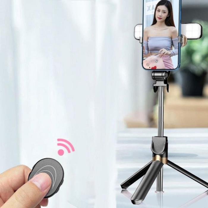 OEM - Selfiestick / Tripod fjärrkontroll med LED light - Svart
