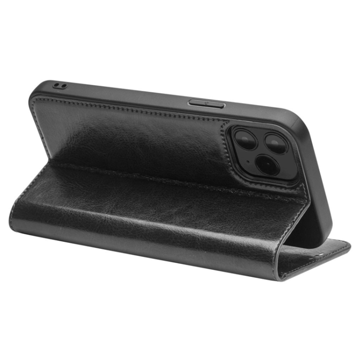 QIALINO - QIALINO iPhone 12 Pro Max Plånboksfodral Äkta Läder Shockproof - Svart
