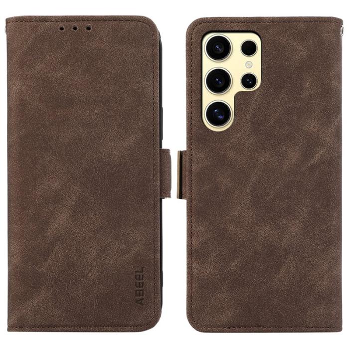 ABEEL - ABEEL Samsung Galaxy S25 Ultra Plånboksfodral Konstläder Brun
