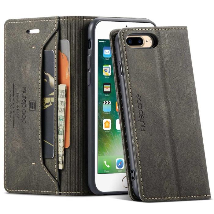 AUTSPACE - AUTSPACE A01 iPhone 6 Plus/7 Plus/8 Plus Plånboksfodral Konstläder - Brun